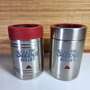 Coors Light Silver Bullet Beer Can Bottle Koozie Coozie Stainless Steel Red (2)